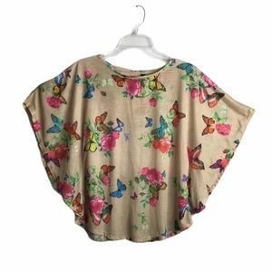 Zara Butterfly and Floral Print Top